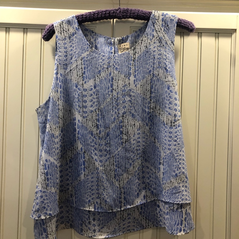 Blue and white blouse tank